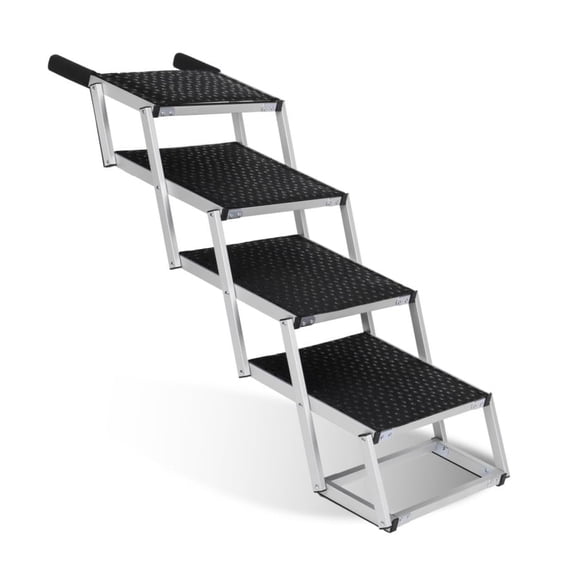 Excelo 4-Step Aluminum Dog Ramp for Cars and SUVs, Portable Pet Ramp with Non-Slip Carpeted Surface, Holds up to 250 lbs