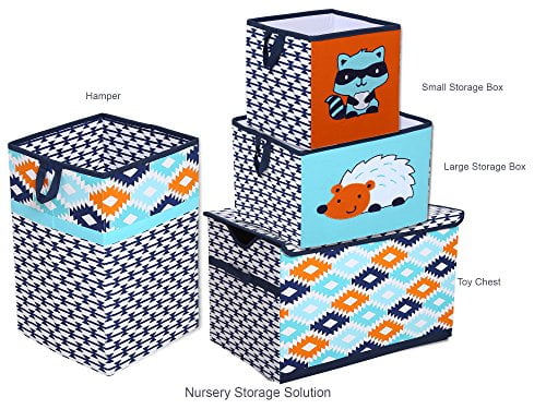 Bacati - Liam Aztec Kilim Aqua/Orange/Navy Tailored with 100% Cotton Percale 13 inch drop Crib/Toddler Bed Skirt
