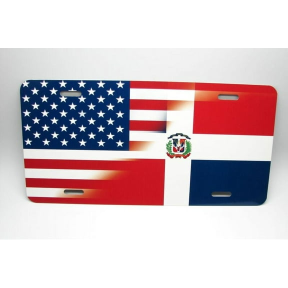 DOMINICAN REPUBLIC FLAG AMERICAN FLAG METAL CAR LICENSE PLATE AUTOTAG - Aluminum ( 12 inch x 6 inch )