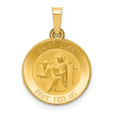 - 14k Yellow Gold Saint Luke Medal Pendant Charm Necklace Religious Patron St For Women