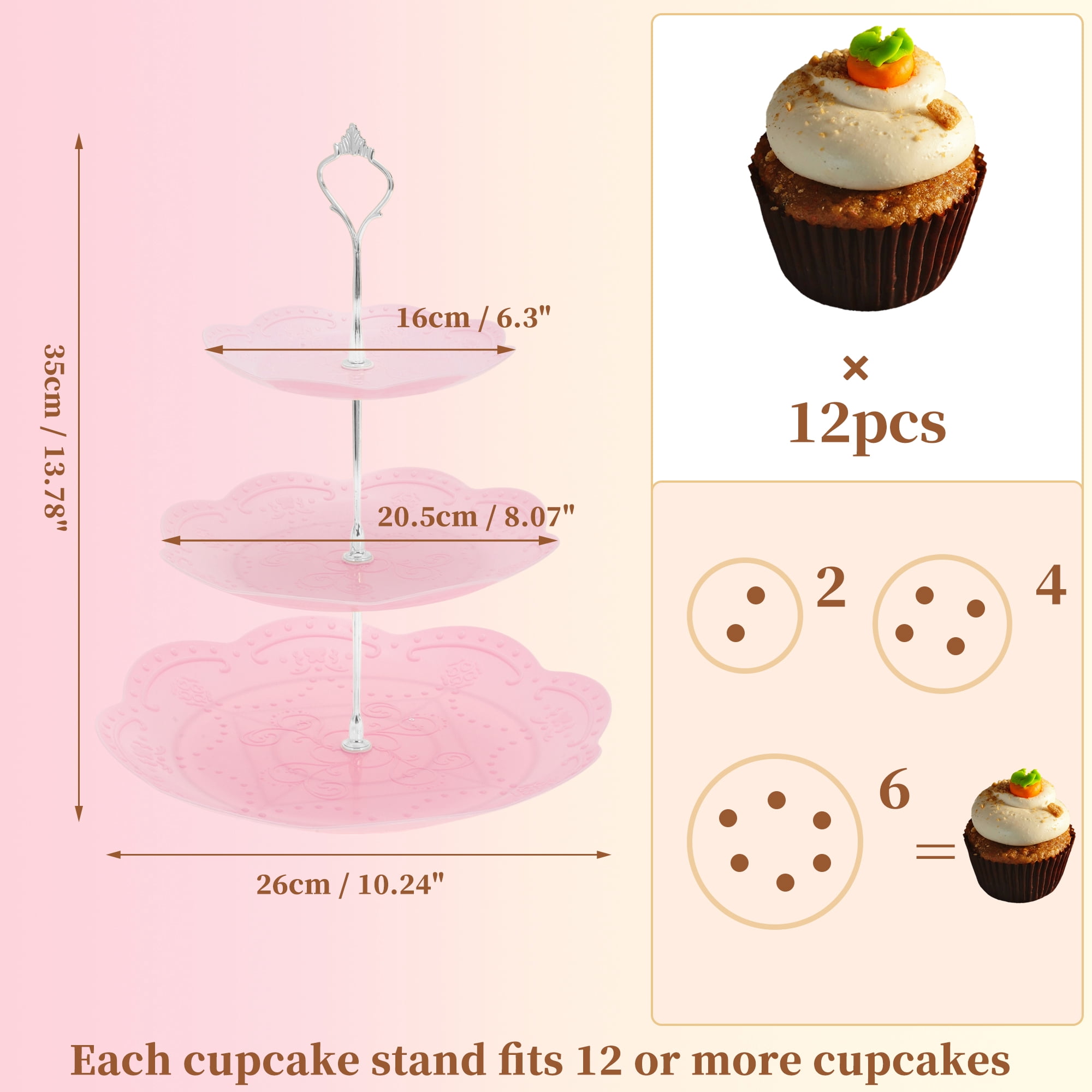 Unique Bargains 3 Tier Dessert Cupcake Stand Holder Round Cup Cake Tower Pink