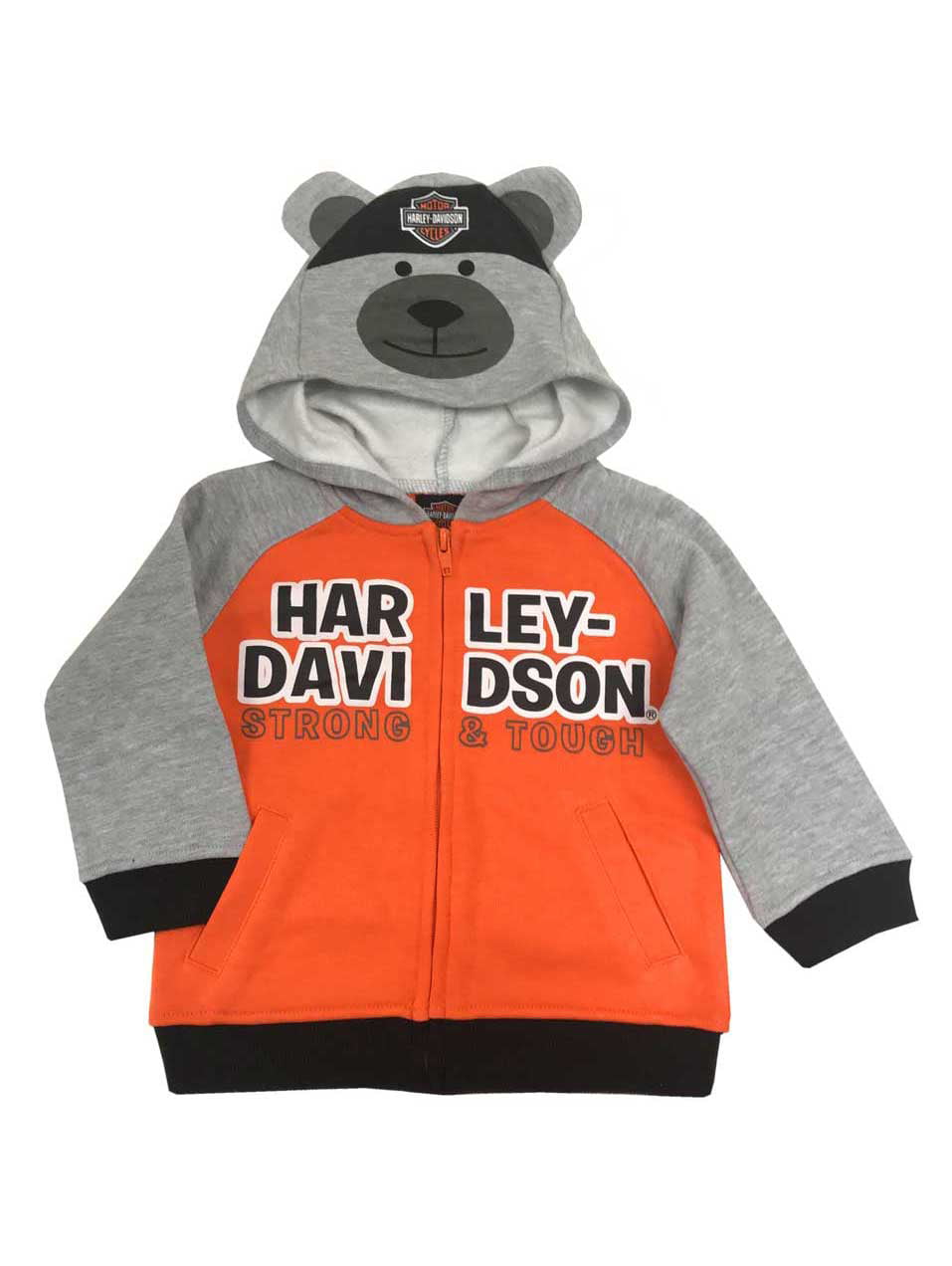 Harley Davidson Baby Boys Bear Hood Fleece Infant Hoodie Gray Orange 24m Harley Davidson Walmart Com