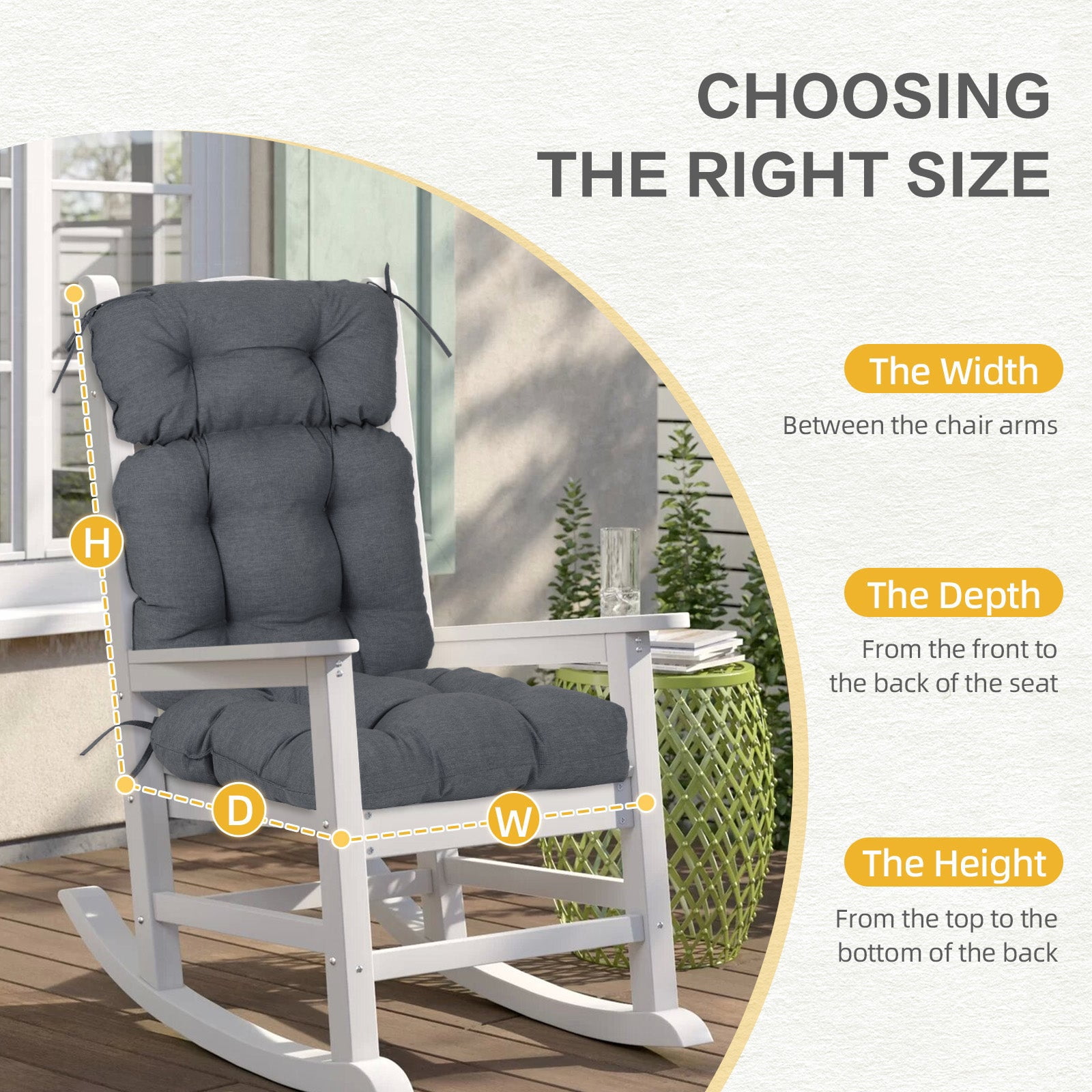 BPS Outdoor Chair Cushions, 45x22x5 Inch High Back Patio Dining Seat Cushion, Tufted Pads Set of 2, Dark Gray