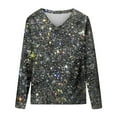 thumbnail image 6 of Womens Sequin Tops Fashion Casual Blouses Sparkly V Neck Shirts Holiday Party Shimmer Long Sleeve Dressy Top Black M, 6 of 6