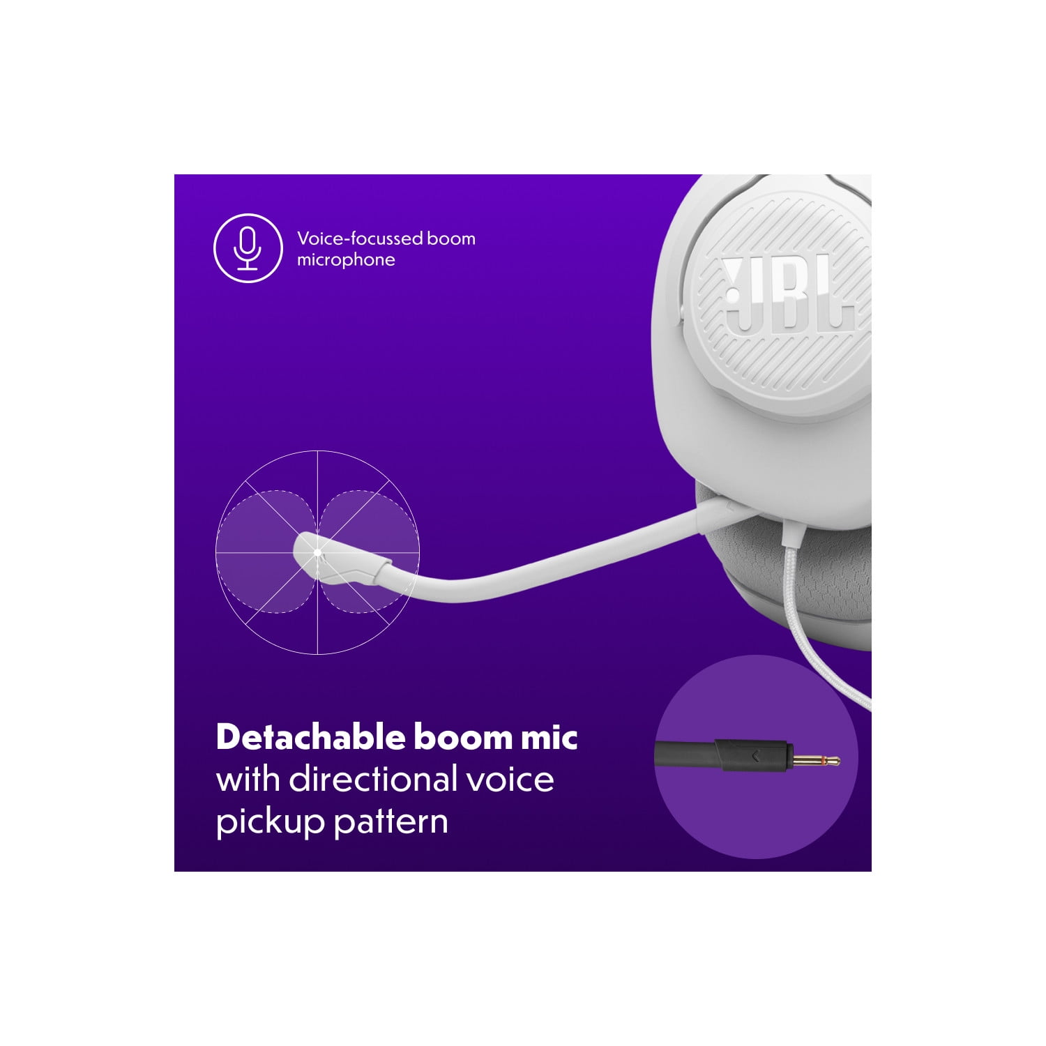JBL Quantum 100M2 - Wired over-ear gaming headset with detachable mic and mute option - White