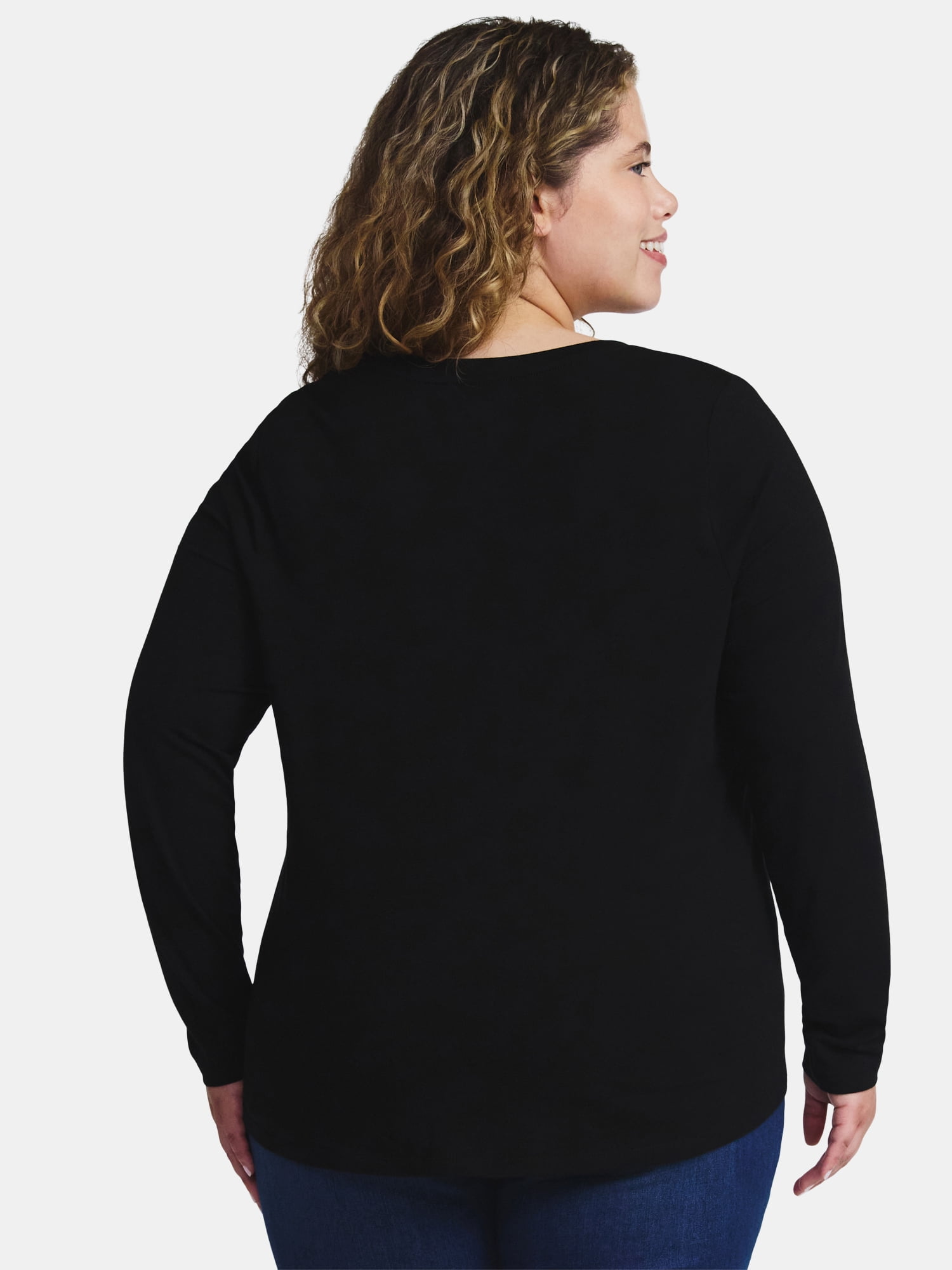 Terra & Sky Women's Plus Size V-Neck Tee with Long Sleeves, Sizes 0X-5X