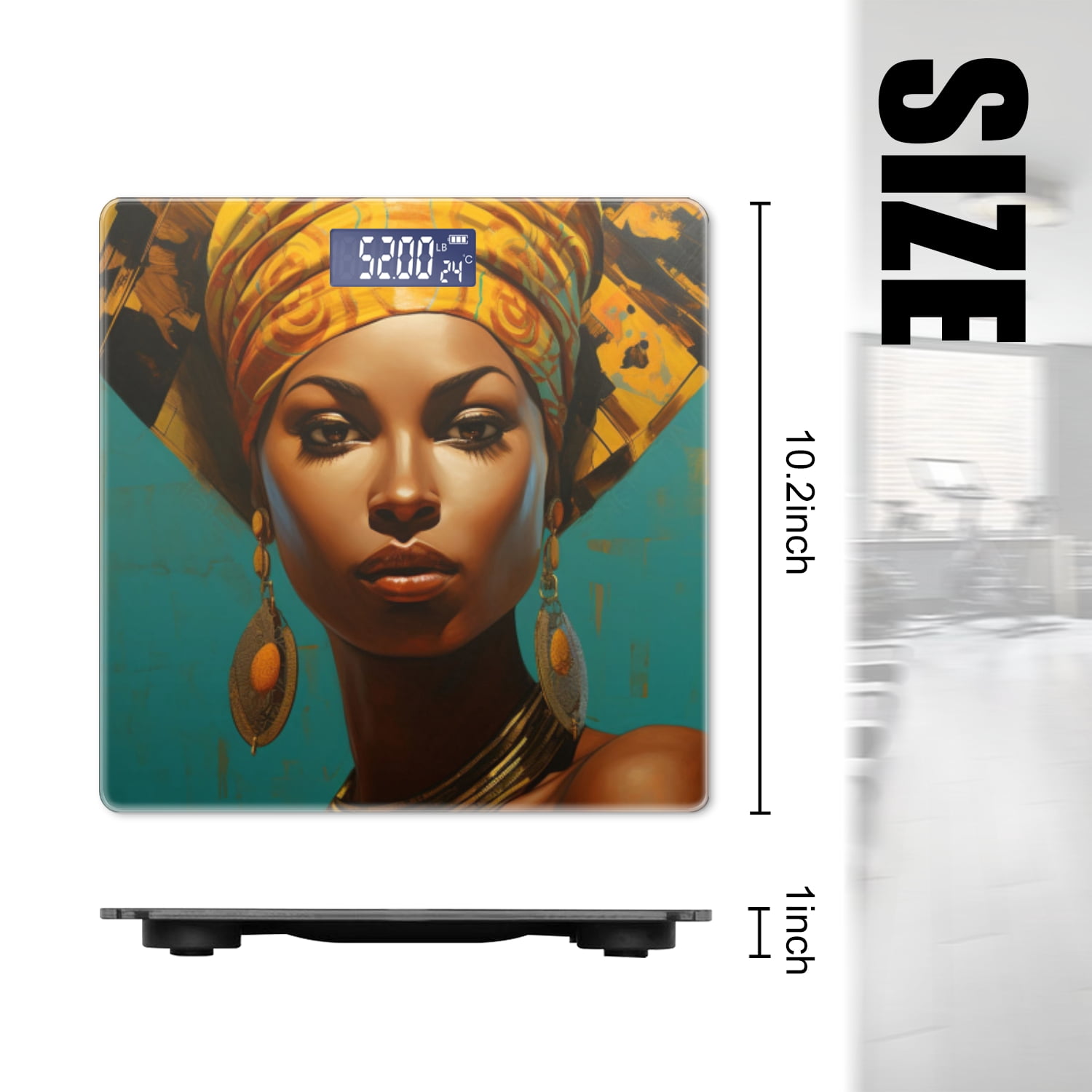 High Precision Body Weight Scale Smart Bathroom Scales with Large LCD Display(400lbs),Decorative for Bedroom-Beautiful Woman With An Intricate Headdress And Gold Earrings