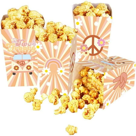 

delaimastor 24PCS Two Groovy Popcorn Box Retro Hippie Boho Girl Party Favor Bags Party Gift Goody Treat Candy Popcorn Box for Baby 2 Year Old Favors Decor Birthday Party Decor