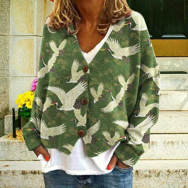 Chandails d'Hiver Grande Taille pour Femmes, Nouvelle Veste de Noël Imprimée Abstraite Décontractée, Cardigan Vert G