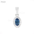 thumbnail image 2 of 2.50 Carat Oval Cut Blue Topaz Gemstone Natural Diamond Wonderful Halo Necklace for Ladies in Solid 18K White Gold With 18 inches Chain, 2 of 6