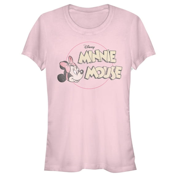 Junior's Mickey & Friends Minnie Mouse Distressed Logo  Graphic T-Shirt