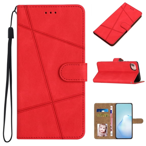 for iPhone SE 2022/ 2020/ iPhone 8/ iPhone 7 Case, Premium Durable PU Leather Shockproof Magnetic Closure Hand Strap Wallet Case with Card Slots for iPhone SE 3/ iPhone SE 2, Red
