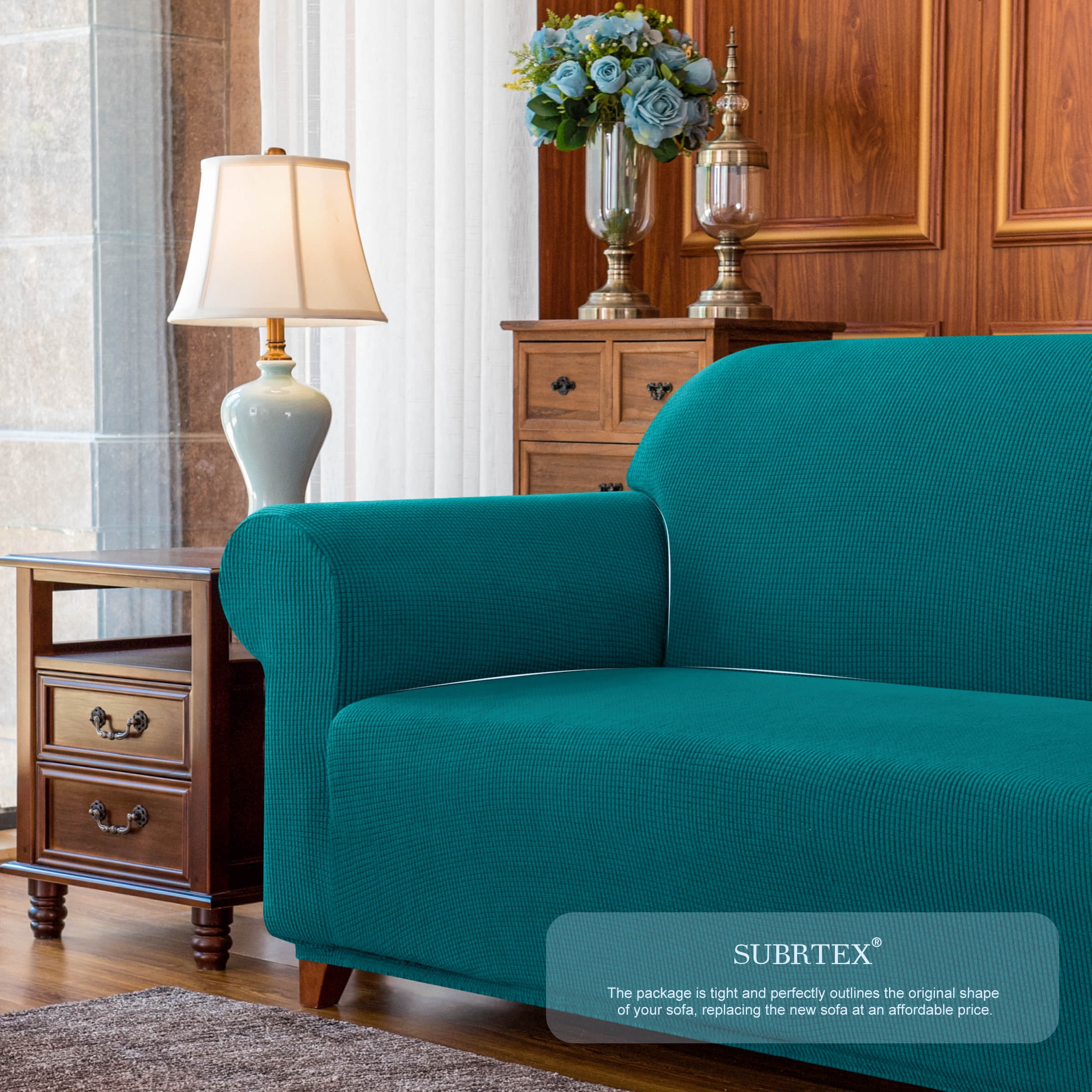 Subrtex Stretch 1-Piece Textured Grid Slipcover Sofa Cover, Turquoise