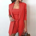 thumbnail image 2 of WXLWZYWL Womens Suits Blazer and Pants Solid Long Sleeve Cardigan Coat Pocket Vest Shorts Suit Red, 2 of 6