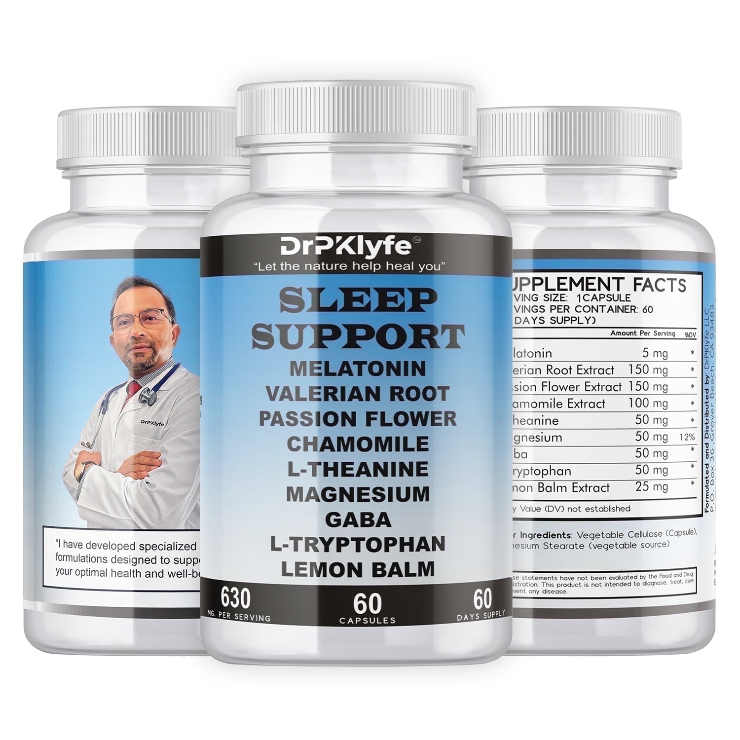 Sleep Aid-Melatonin-L Theanine-Valerian Root-Passion Flower-Chamomile-Magnesium-GABA-Lemon Balm-60 Capsules