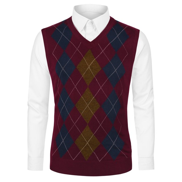 Unique Bargains Chandail Sans Manches à Col Argyle Décontracté pour Homme, Coupe Ajustée, Tricot