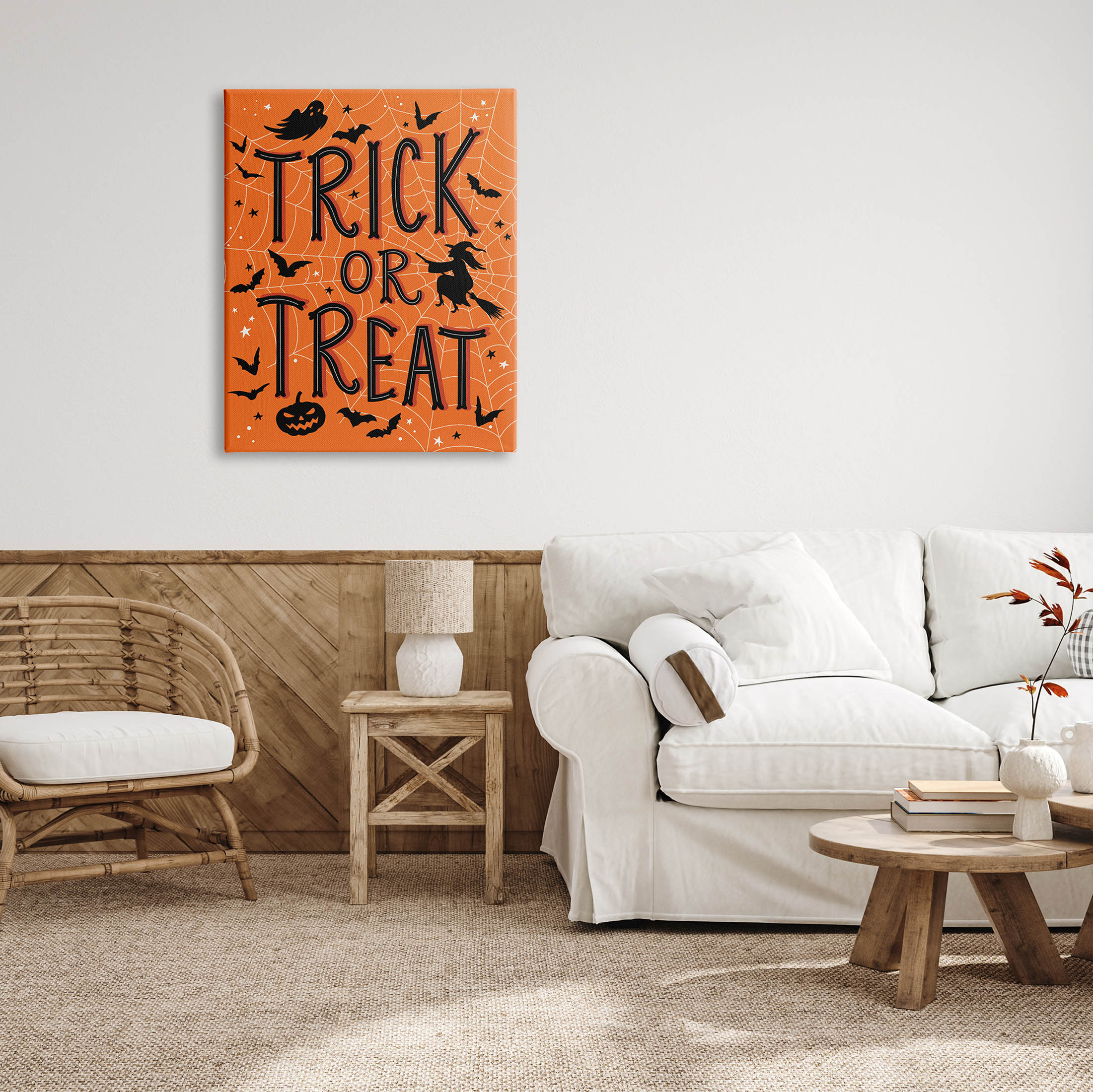 Stupell Industries Trick Or Treat Spider Web Graphic Art Gallery Wrapped Canvas Print Wall Art, Design by Nina Seven