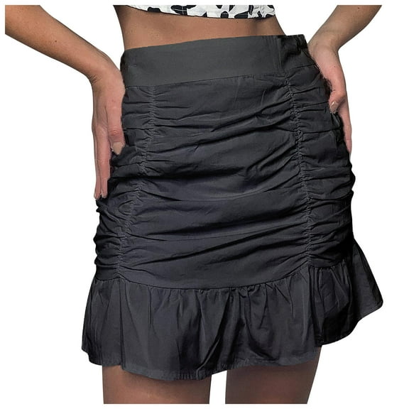 Summer Skirt Saving! Jerdar Women's Casual Solid High Waist Ruffled Zipper Fish Tail Short Skirt Black L