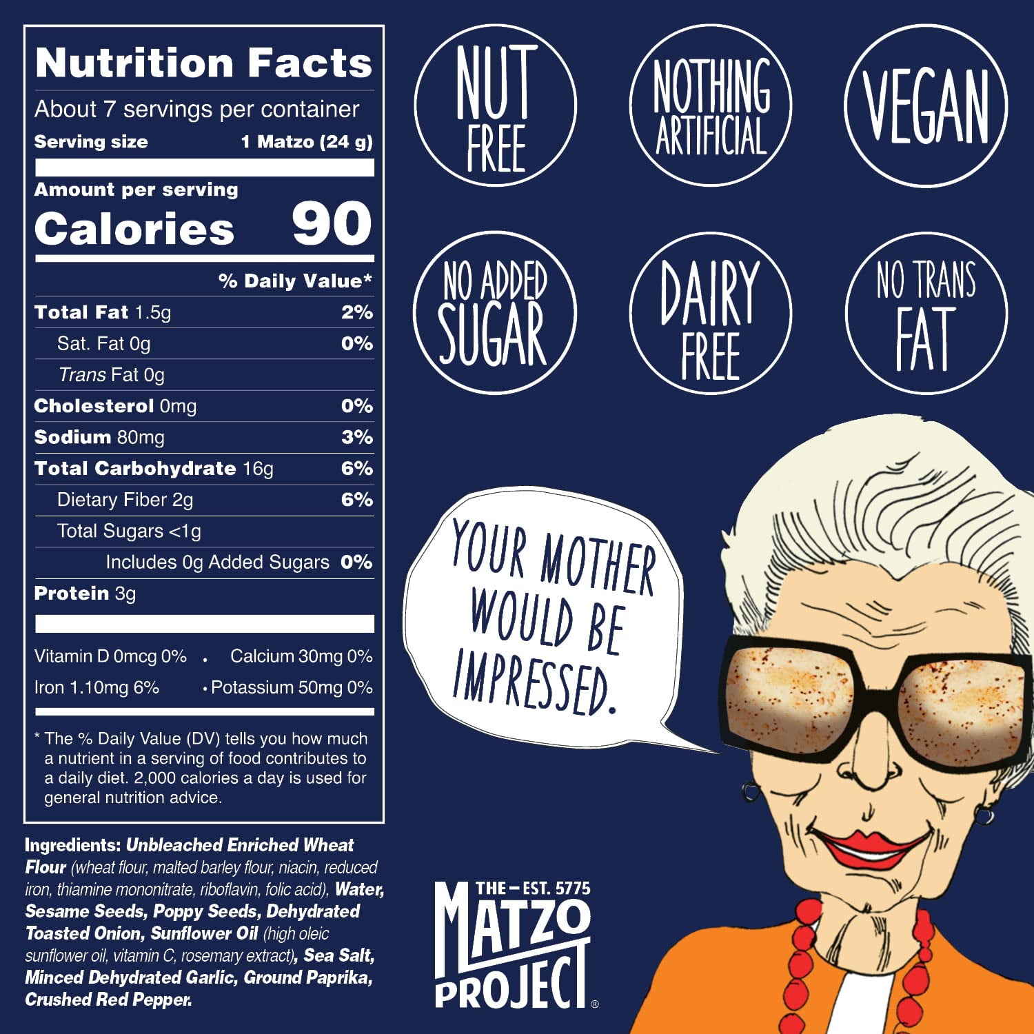 The Matzo Project Everything Matzo Flats, Kosher (Not Kosher for Passover), Vegan, Nut-Free, No Added Sugar, No Trans Fat, Nothing Artificial, 5.5 oz