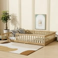 thumbnail image 6 of UHOMEPRO Queen Floor Bed with Fence and Door, Montessori Floor Bed for Kids, Toddler Bed Frame with Safety Guardrails and Slats, Wood Floor Bed Frame Queen Size, No Box Spring Needed, Natural, 6 of 11
