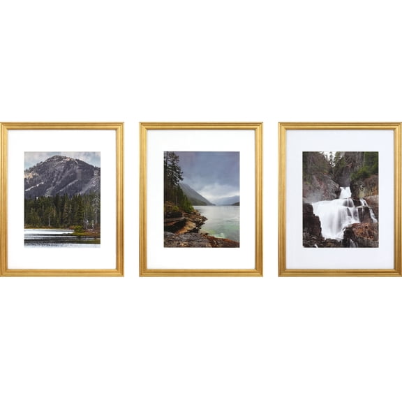 Studio Decor 3 Pack Gallery Gold Frame with Mat - Elegant Wall Photo Frame Set, White Mat, Polished Gold Finish, 11" x 14" / 8" x 10" Display, 1 Pack