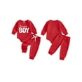 thumbnail image 2 of BemeyourBBs Infant Baby Boy Valentines Day Outfit Newborn Fall Winter Spring Clothes Lover Boy Letter Embroidery Waffle Knit Romper Pants Set, 2 of 9