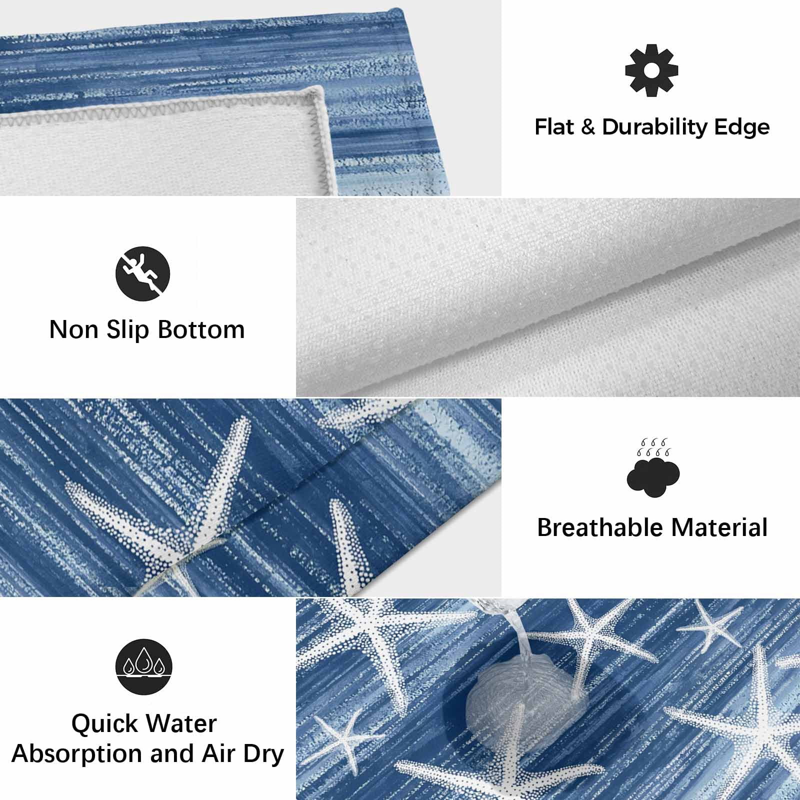 Navy Blue Coastal Outdoor Rug for Patio/Deck/Porch, Non-Slip Large Area Rug 6 x 9 Ft, Summer Ocean Waves Ombre Sea Starfish Indoor Outdoor Rugs Washable Area Rugs, Camping Rug Carpet Runner