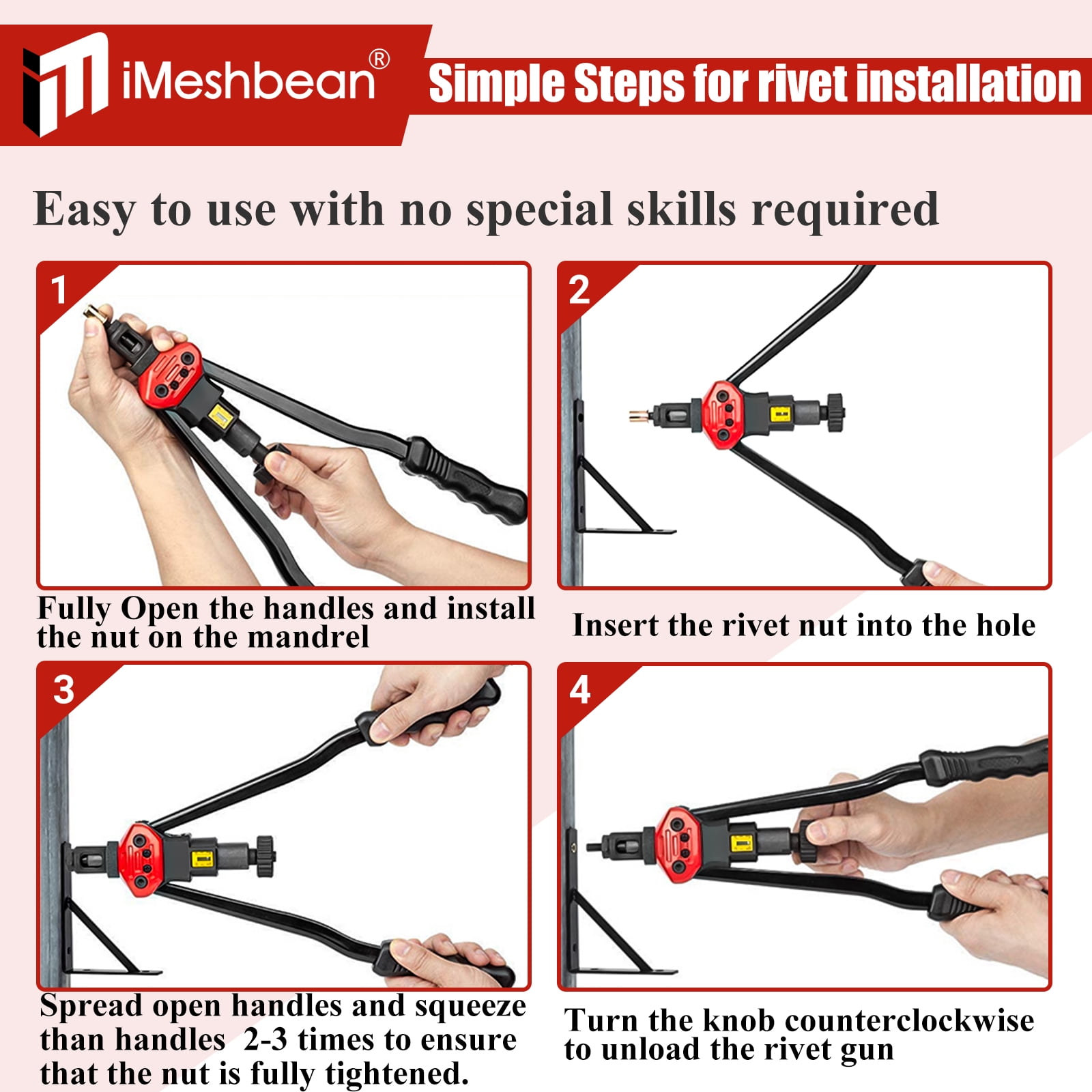 iMeshbean Rivet Nut Tool 16" Rivnut Tool Kit 15 PCS Metric &SAE Mandrels & 145PC Rivet Nut