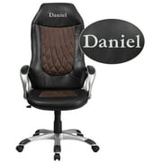 Flash Furniture Personalized High Back Brown Fabric and Black Vinyl Executive Swivel Chair with Arms