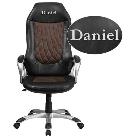 Flash Furniture Personalized High Back Brown Fabric and Black Vinyl Executive Swivel Chair with Arms