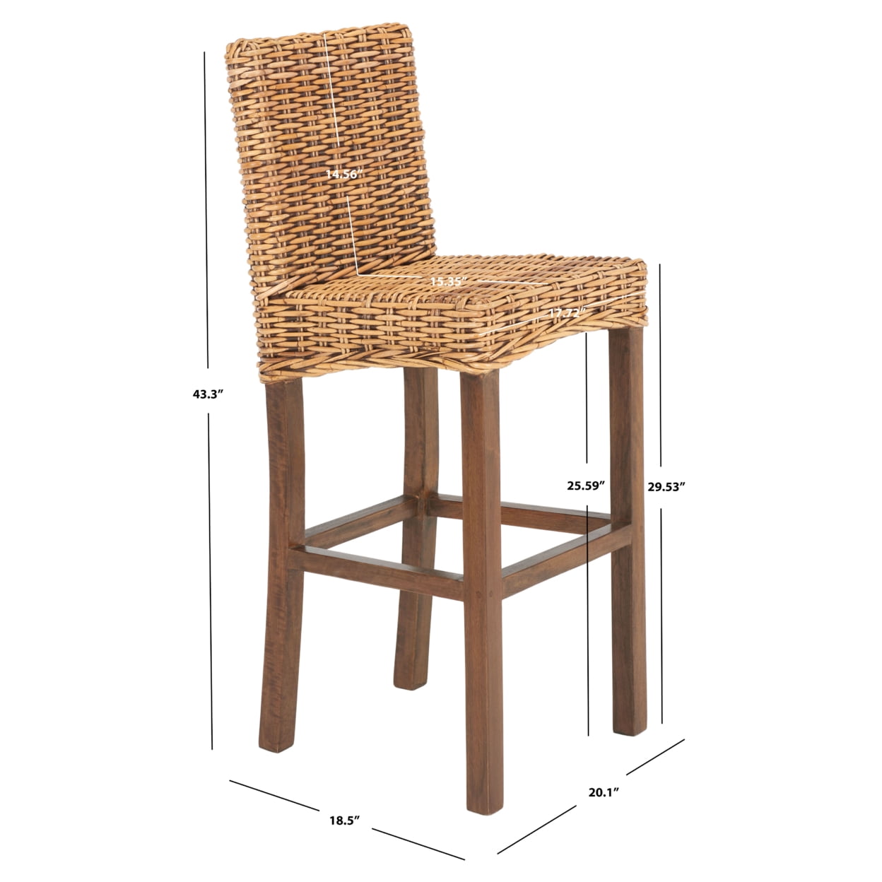 SAFAVIEH Tobie Rattan Bar Stool, Honey Brown Wash