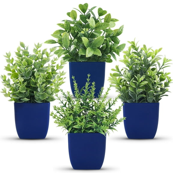 4 Pack Small Fake Plants Artificial Plants Indoor Office Desk Accessories for Aesthetic Room Decor Blue Bathroom Decor