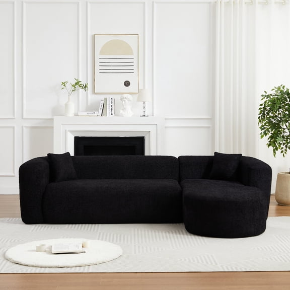 109.4" Modular Sectional Sofa Couch, L-Shape Modern Boneless Cloud Couch with 2 throw pillows, Luxury Chenille Curved Back Sofa Couches for Living Room, Apartment, Black