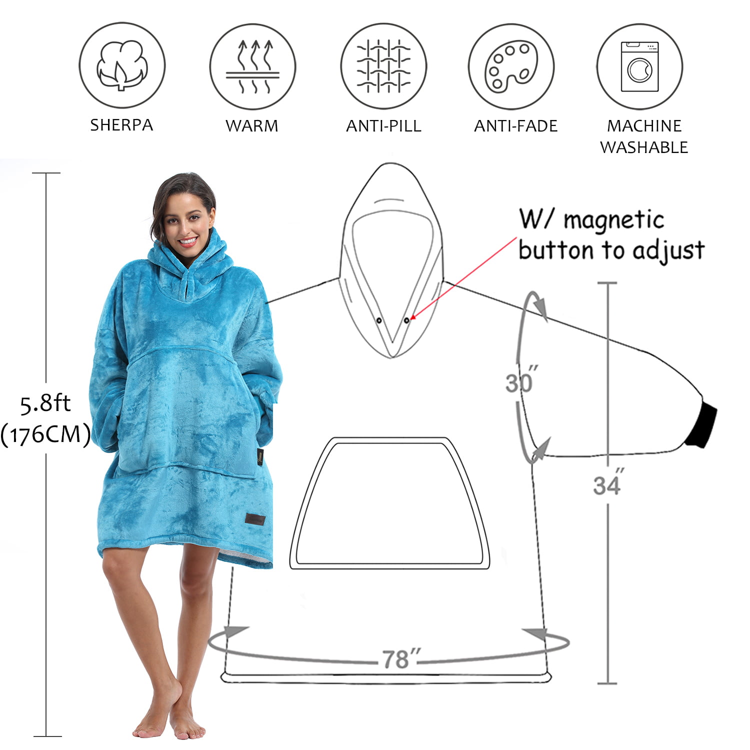 Tirrinia Oversized Sherpa Wearable Blanket Sweatshirt, Ultra Soft Fuzzy  Fleece Hooded Blanket for Women Men
