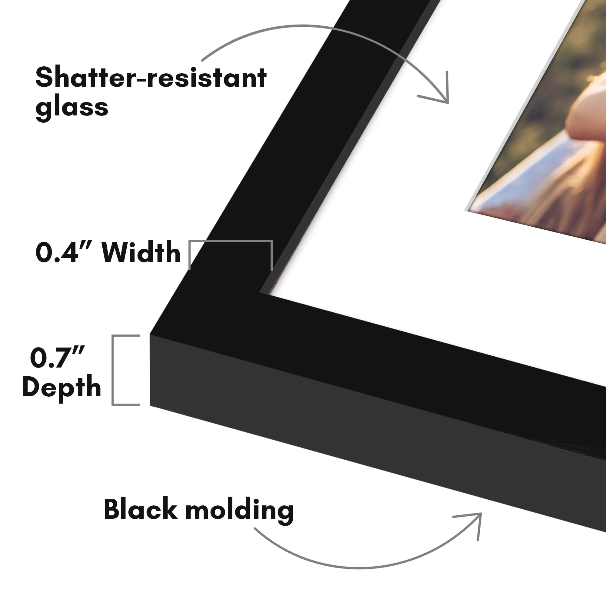 Americanflat 10x10 Picture Frame with Shatter-Resistant Glass with 8x8 Mat Display Photo Streamline - Black