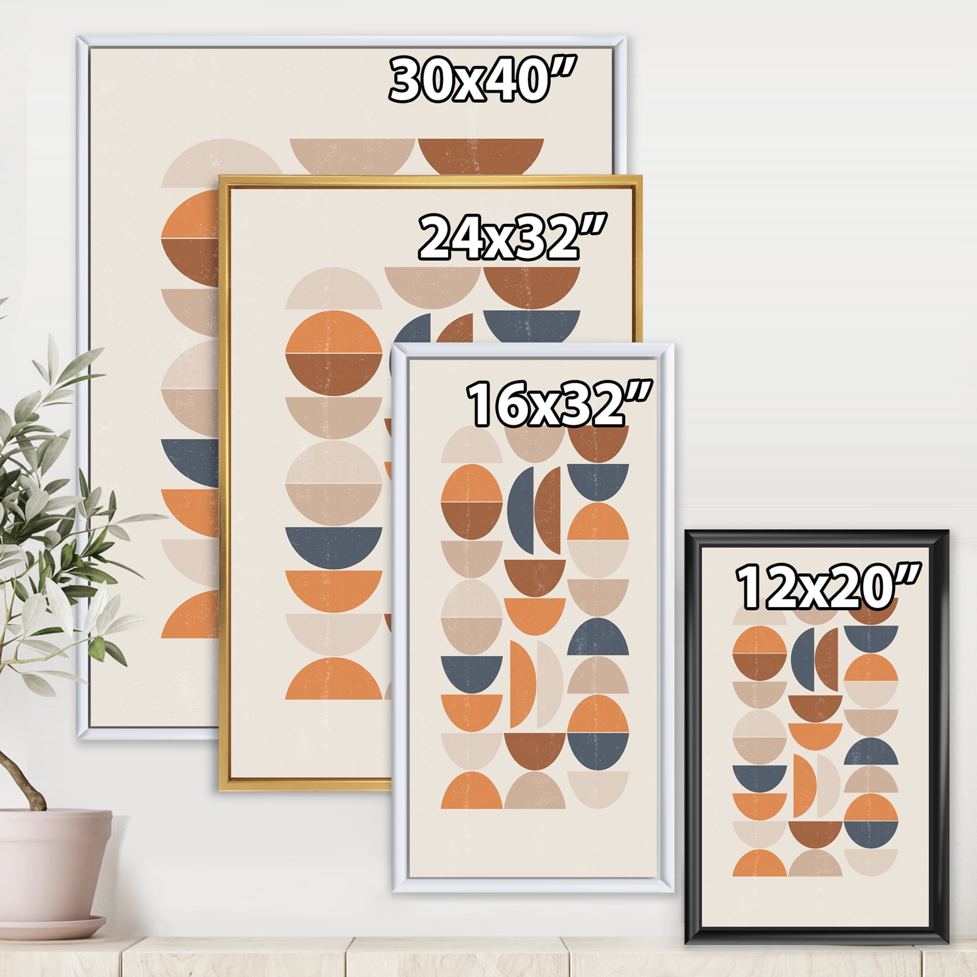 Designart 'Abstract Moon and Sun In Orange and Blue' Modern Framed Canvas Wall Art Print