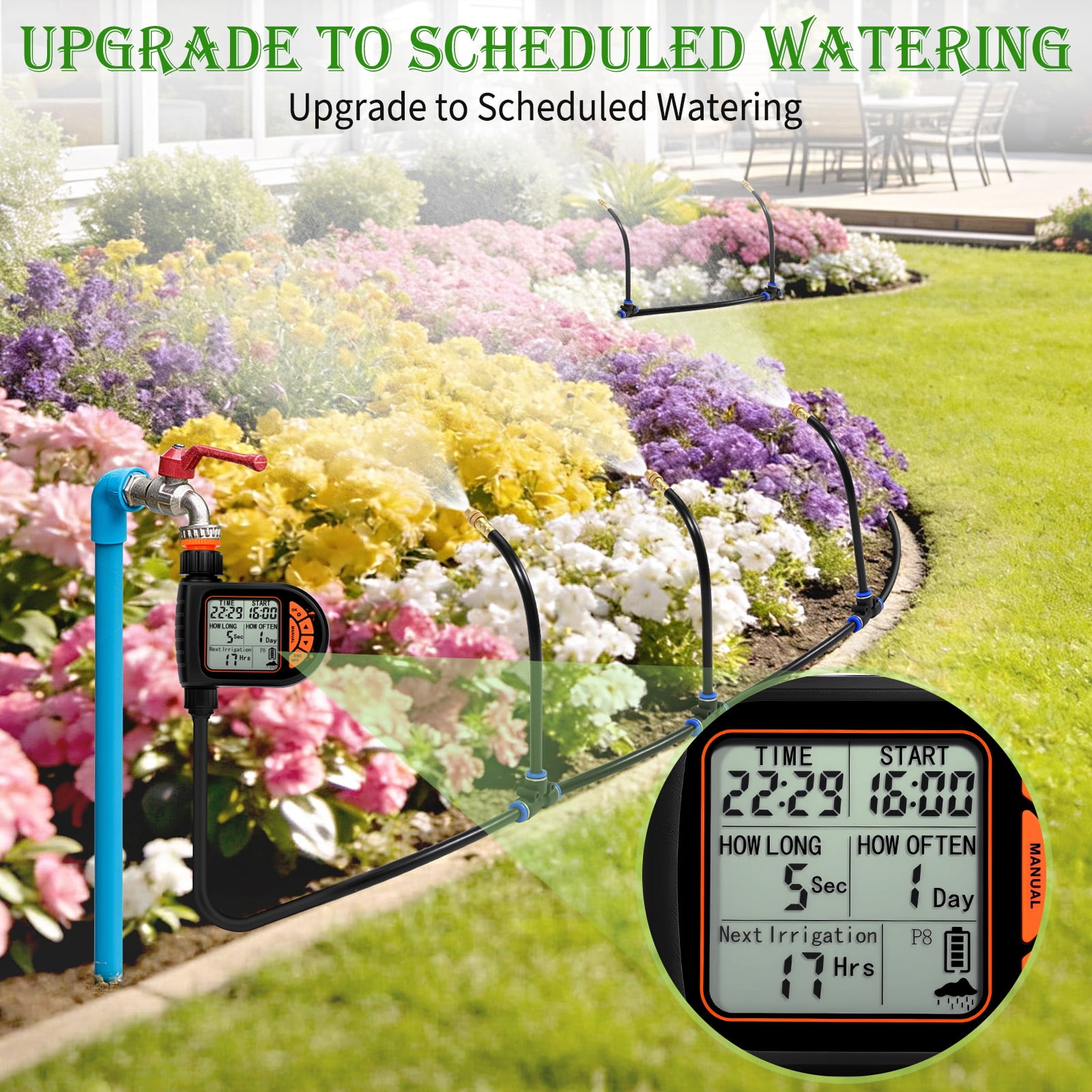 20M/65.6Ft Adjustable Garden Watering System Kit  2025 New Irrigation System with Bendable Nozzle for Outdoor Plants, Lawn & Garden Use (20M)