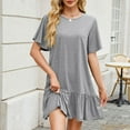thumbnail image 4 of Busydd Womens Summer Dresses Round Neck Short Sleeve Spring Dresses Solid Color Tiered Casual Dress Trendy Mini Sundresses for Women, 4 of 7