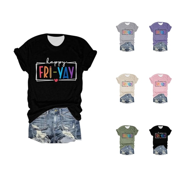 T-shirts pour Femmes « Happy Friday Teacher » 2026, Mode d'Été, Manches Courtes, Col Ras du Cou, T-Shirts Graphiques Amusants « Friday Weekend »