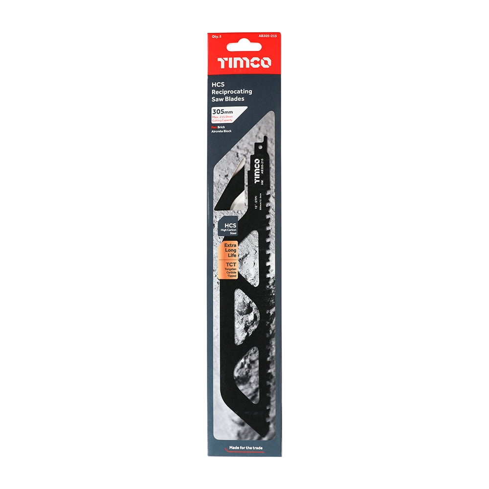 Timco - Reciprocating Saw Blades - Block / Brick Cutting - Tungsten Carbide Tipped Blade (Size S1243HM - 1 Each)