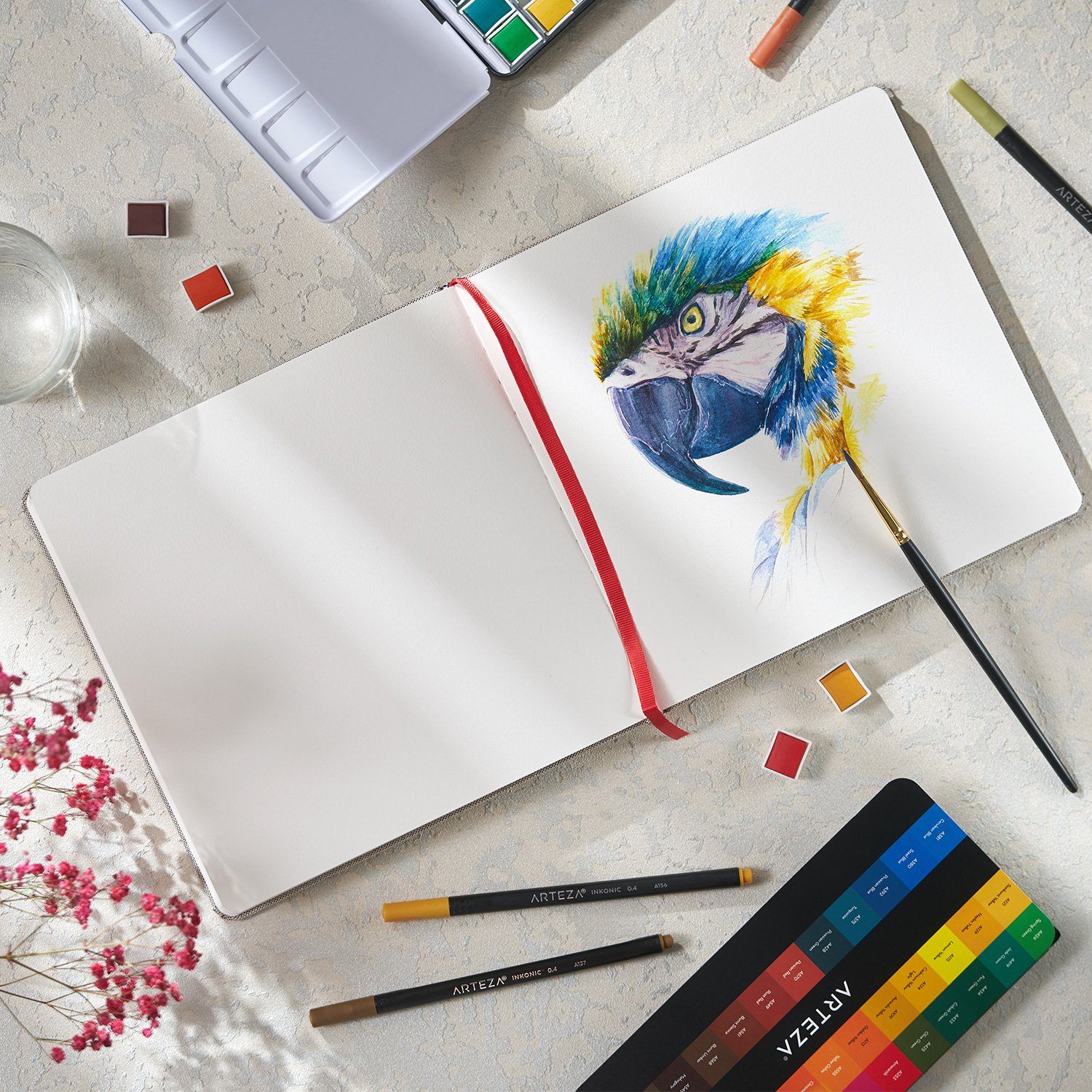 Arteza 8.25" x 8.25" Hardcover Watercolor Sketchbook, 68 Pages, Set of 2