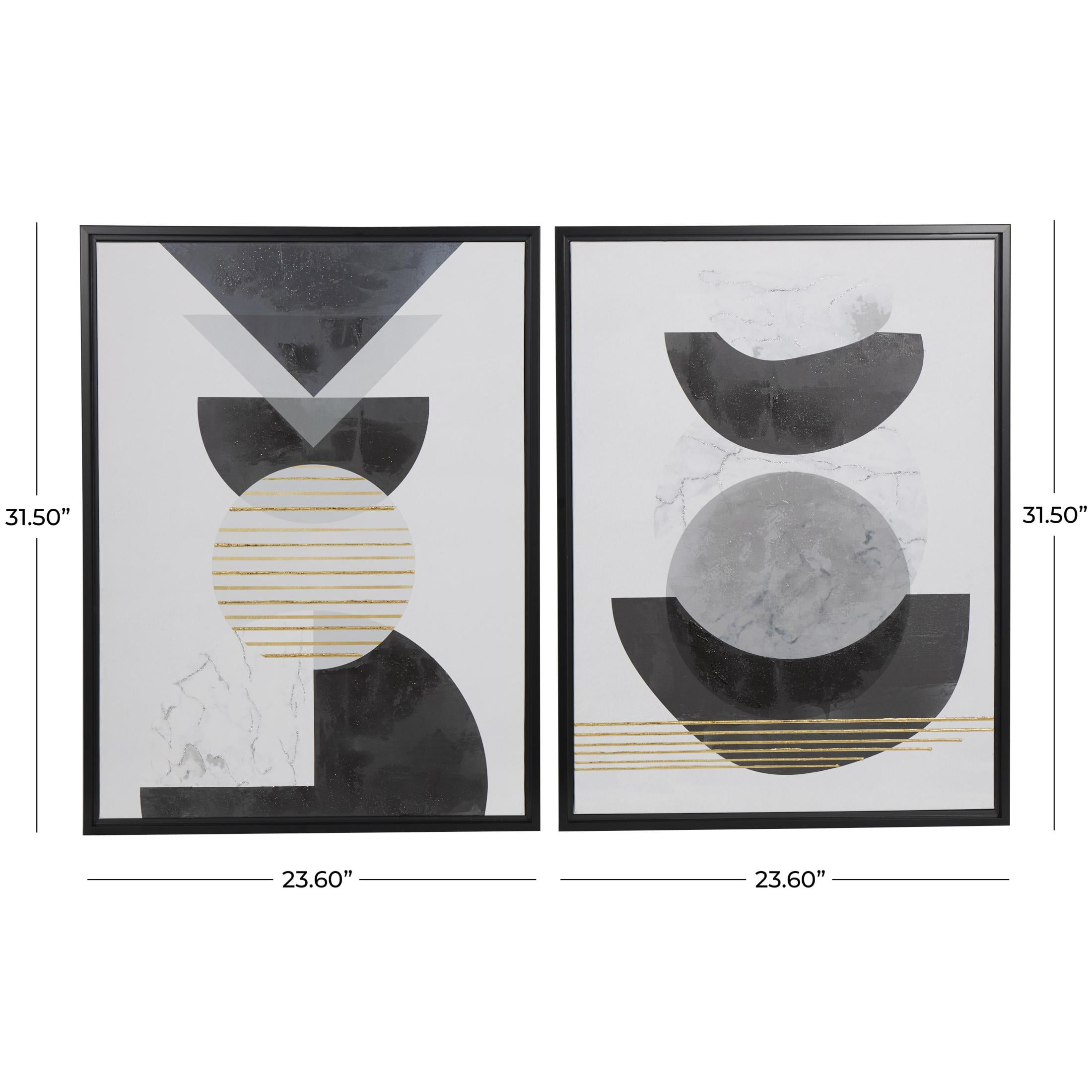 24" x 32" Mid Century Modern Geometric Geometric Framed Wall Art with Gold Foil Accent, by DecMode (2 Count)