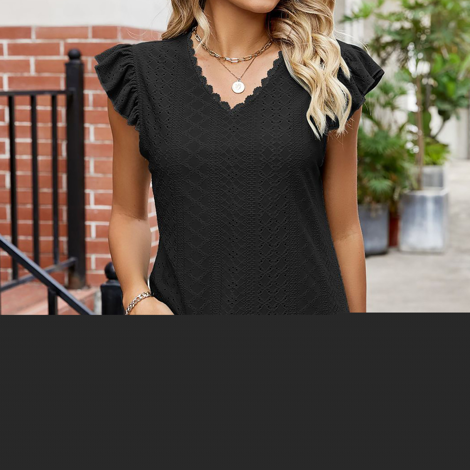 thumbnail image 2 of Birdeem Fashion Womens Casual Solid Color V Neck Ruffled Short Sleeve Tops Loose Blouses, 2 of 6