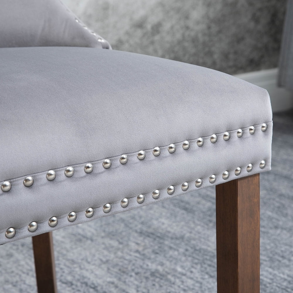 Kepooman 2Pcs Upholstered Tufted Armless Dining Chairs with High Back, Grey