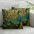 thumbnail image 3 of Creowell Gold Peacock Bird Floral Chinoiserie Throw Pillow Cover Aqua and Green Lumbar Pillow Case Cushion Cover Asian Body Pillow Covers Home Decor for Sofa Living Room Bedroom White, 3 of 5