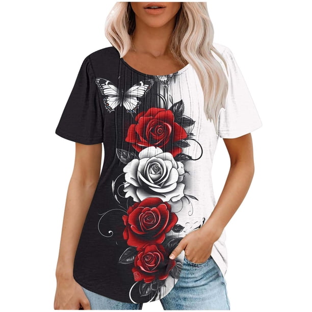 Camiseta Casual de Cuello Redondo de Manga Corta de las Mujeres, Top Ligero de Moda para el Uso Diario