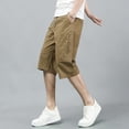 thumbnail image 3 of Cargo Shorts for Men Knee Length Elastic Waist Shorts Long Blew Knee Capri Big and Tall Cargo Shorts Multi-Pocket Relaxed Fit Casual Hiking Military Long Shorts,Yellow 5XL, 3 of 4
