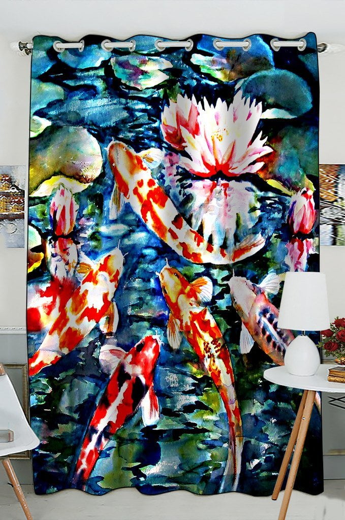 GCKG Koi Fish Window Curtain Kitchen Curtain Window Drapes Panel for