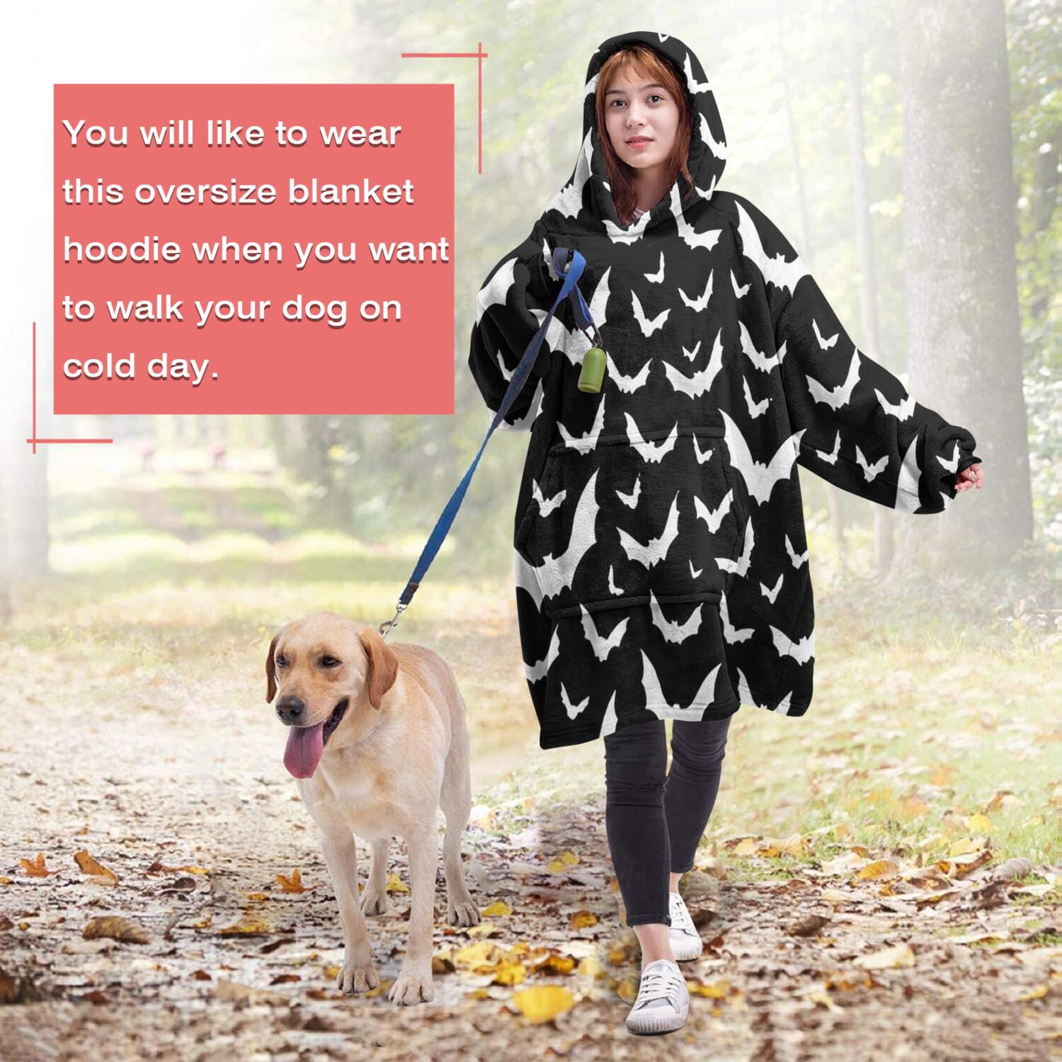 Wearable Oversized Blanket,Black Halloween Bat Silhouettes Wearable Blanket Hoodie for Adults,Cozy Hooded Blankets with Super Pockets,Super Warm Fuzzy Pullover for Women & Men