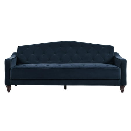 9 by Novogratz Vintage Tufted Sofa Sleeper II, Navy Velour